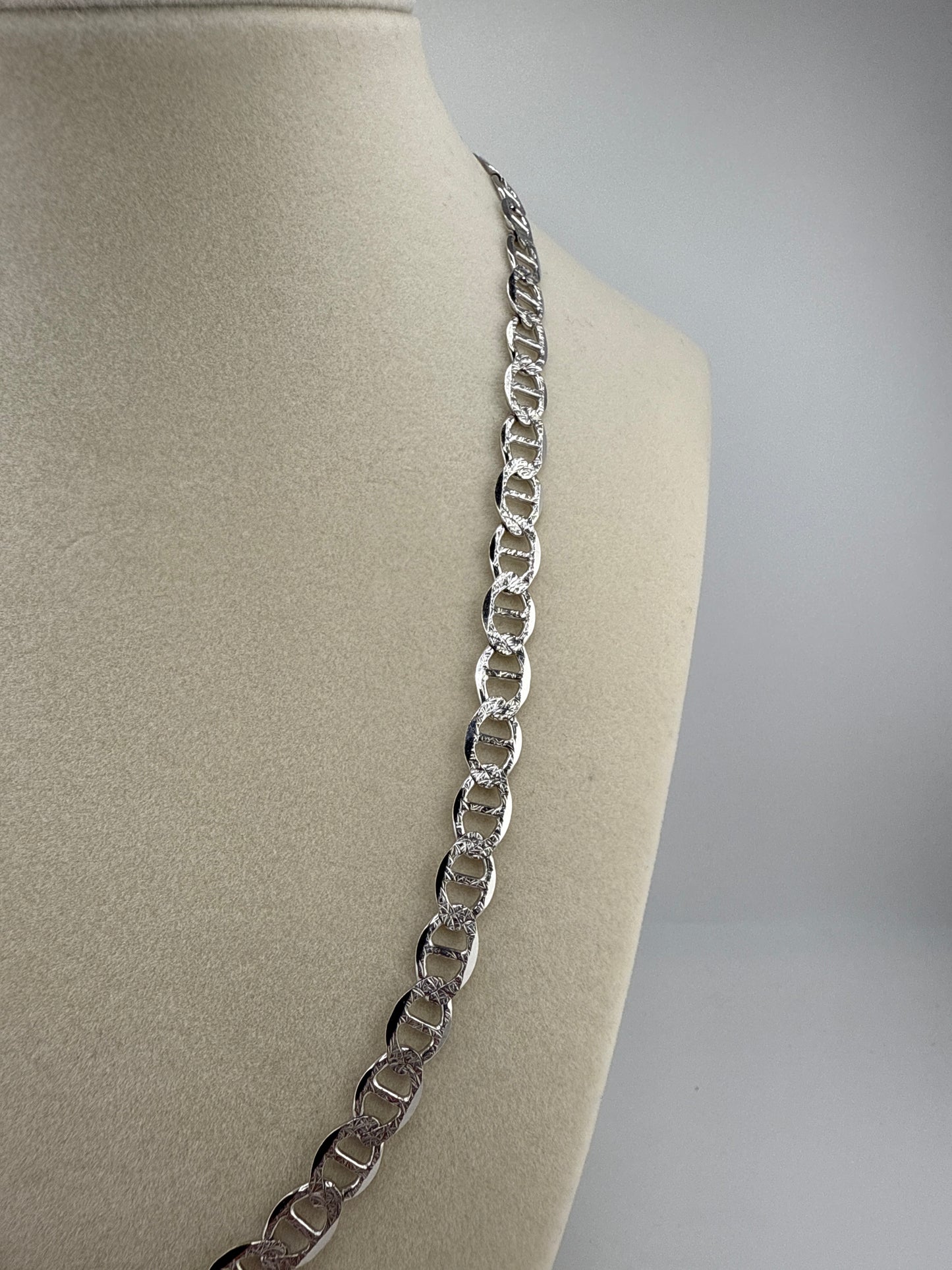 Sterling Silver 20inch 7mm Pave Marina Chain - Rhodium Plated