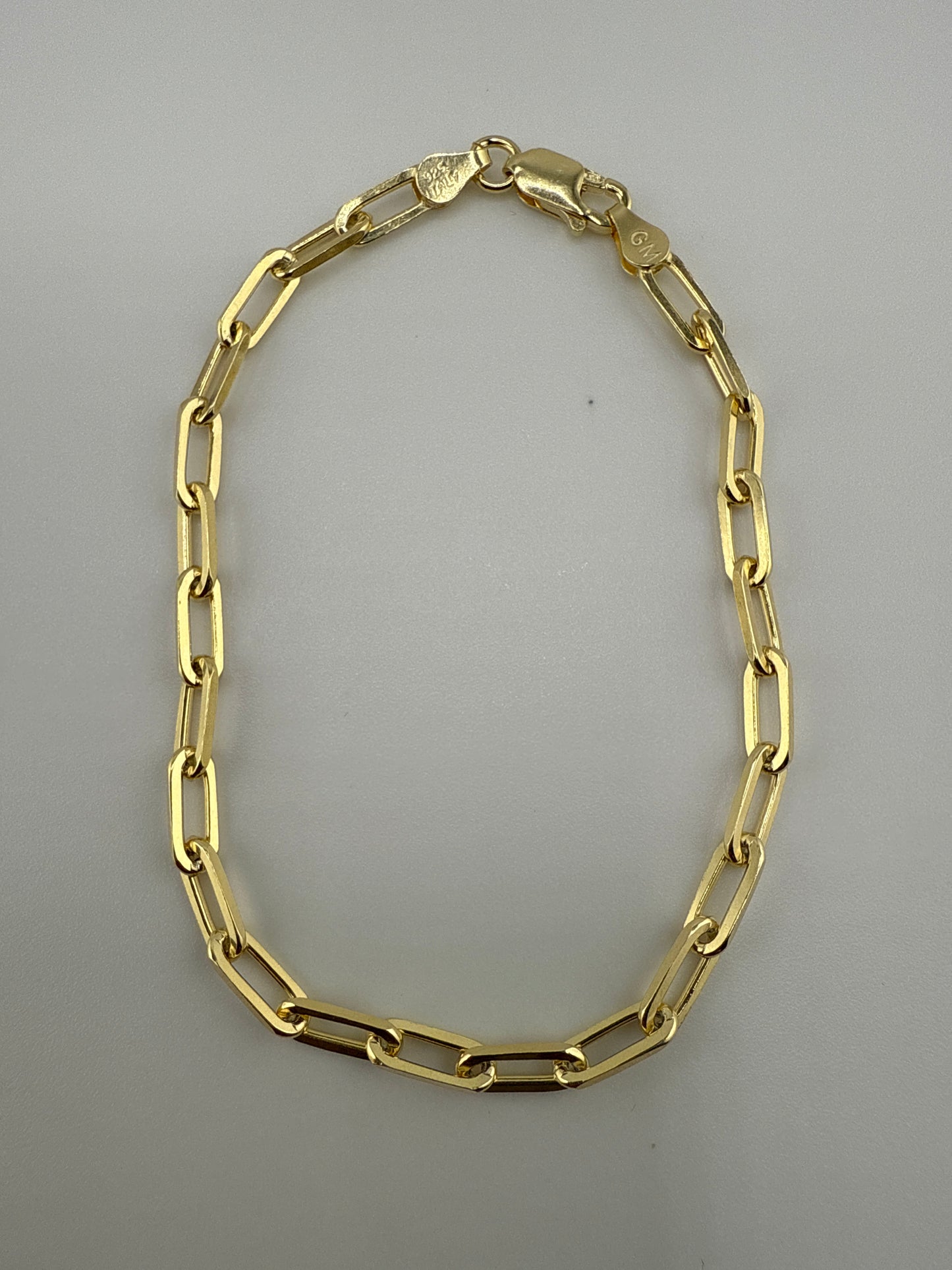 Sterling Silver 4mm Paper Clip Bracelet - Gold Plated