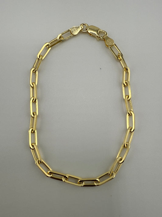 Sterling Silver 4mm Paper Clip Bracelet - Gold Plated