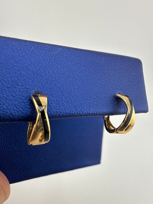 14k gold huggie earrings | black detail