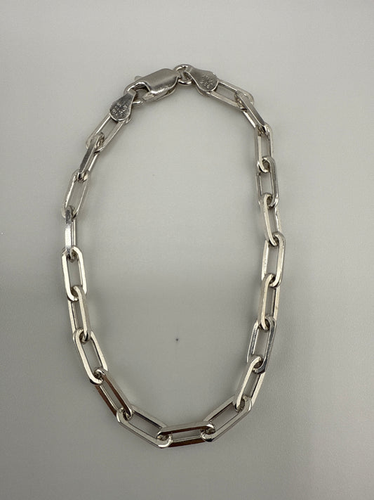 Sterling Silver, 4mm Paper Clip Bracelet - Rhodium Plated