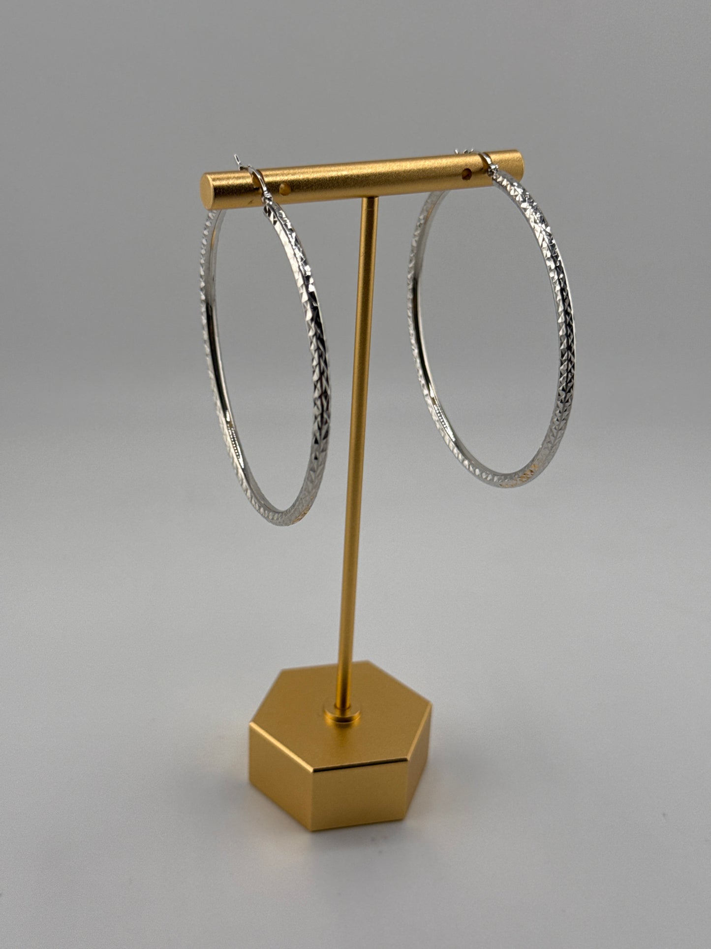 Sterling Silver Rhodium-plated Diamond-Cut Hoop Earrings