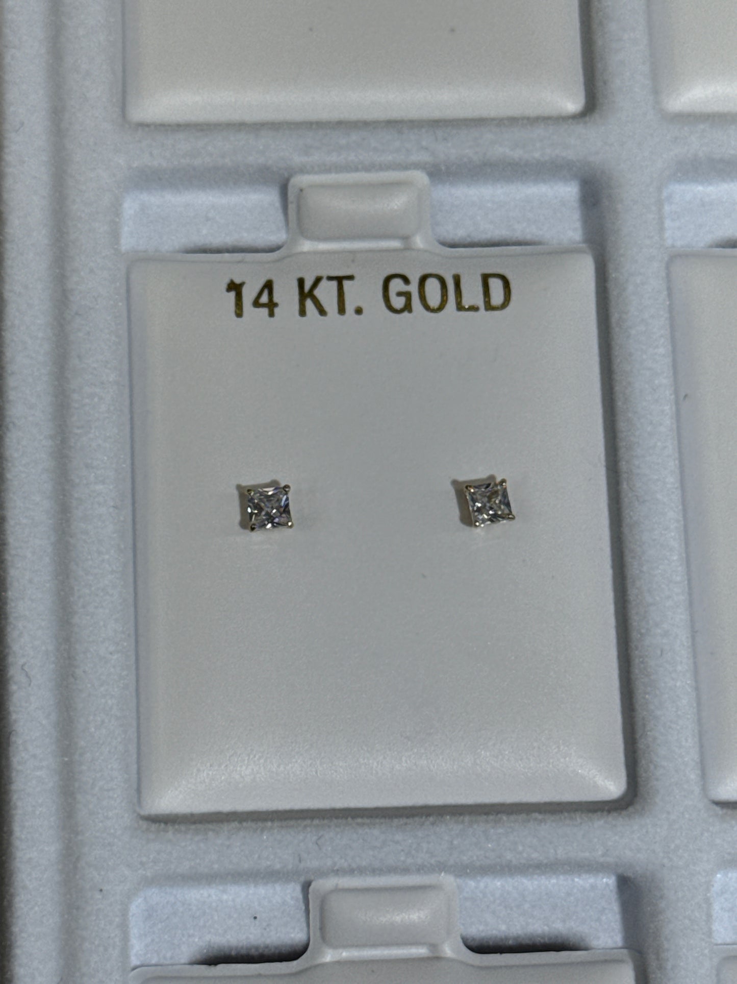 Baby earrings, zirconia, square stone