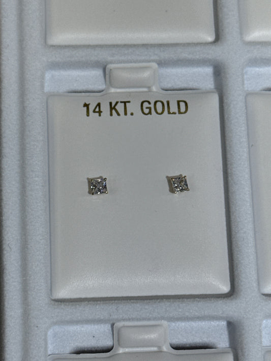 Baby earrings, zirconia, square stone