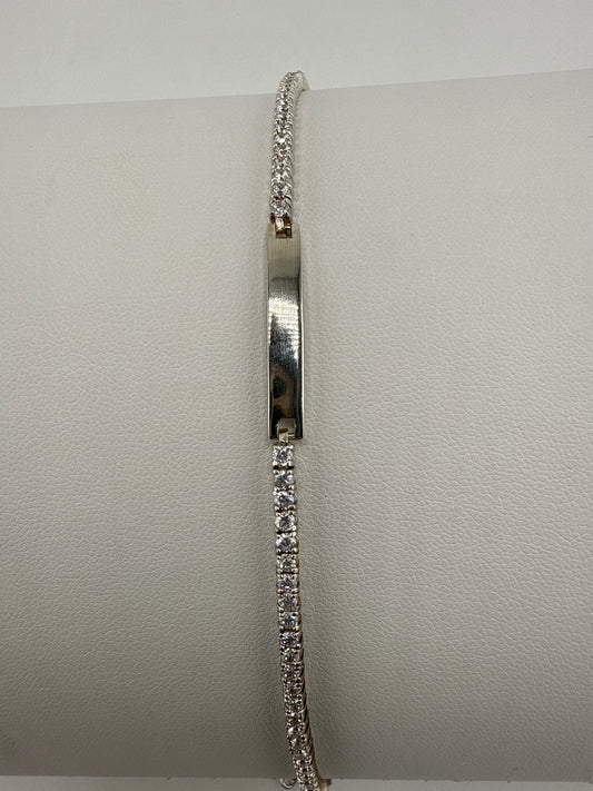 Sterling Silver Zirconia ID Tennis Bracelet