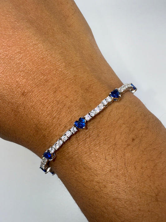 Sterling Silver Heart and Zirconia Tennis Bracelet - Sapphire Zirconia