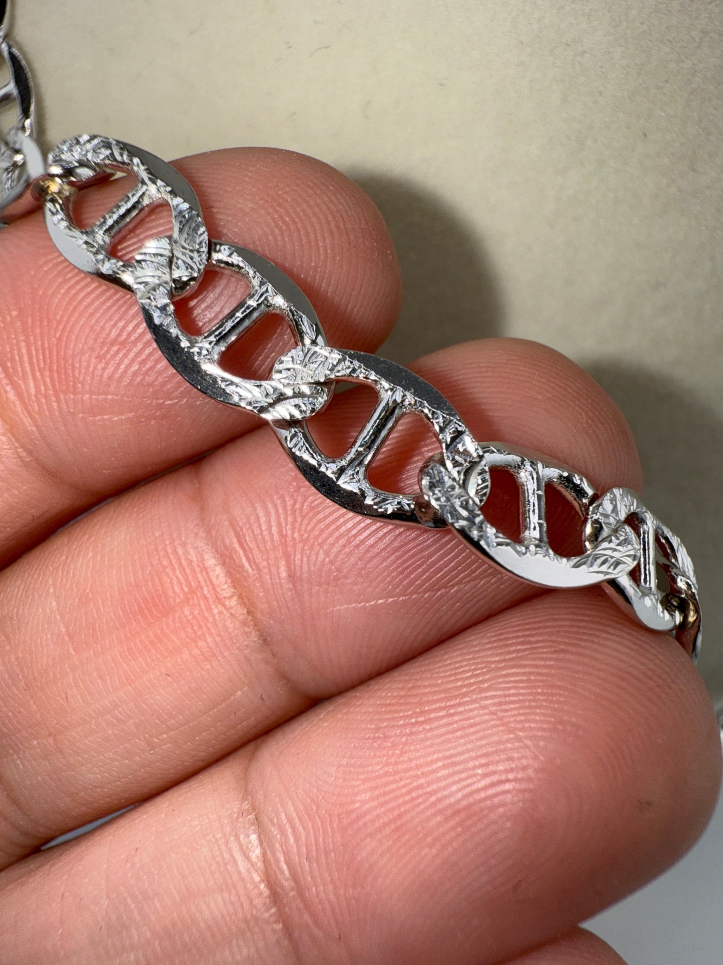 Sterling Silver 24inch 7mm Pave Marina Chain - Rhodium Plated