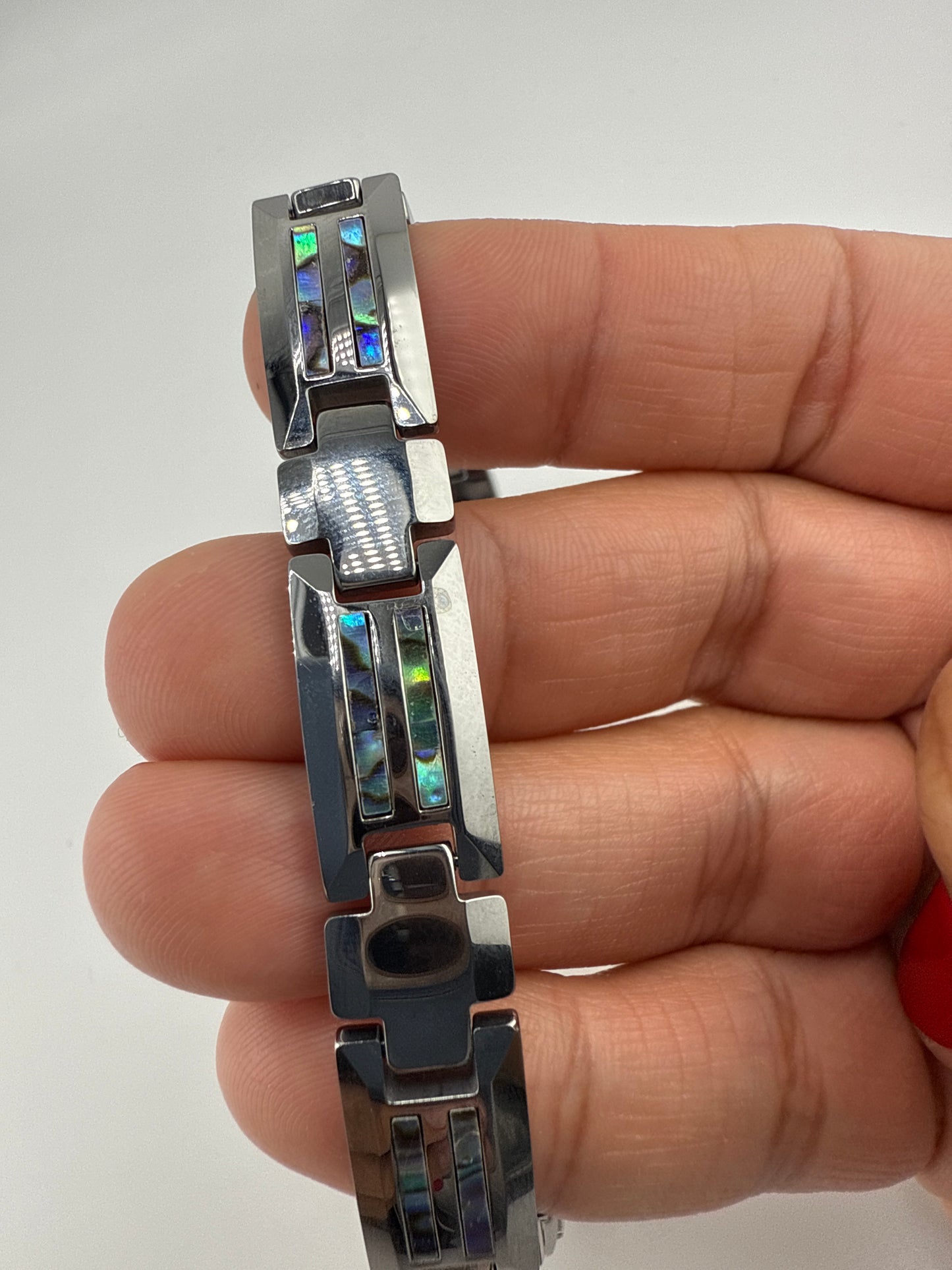 Magnetic Link Tungsten Bracelet - Genuine Abalone