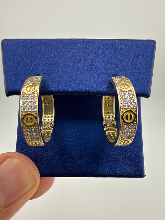 14k gold and zirconia small hoops