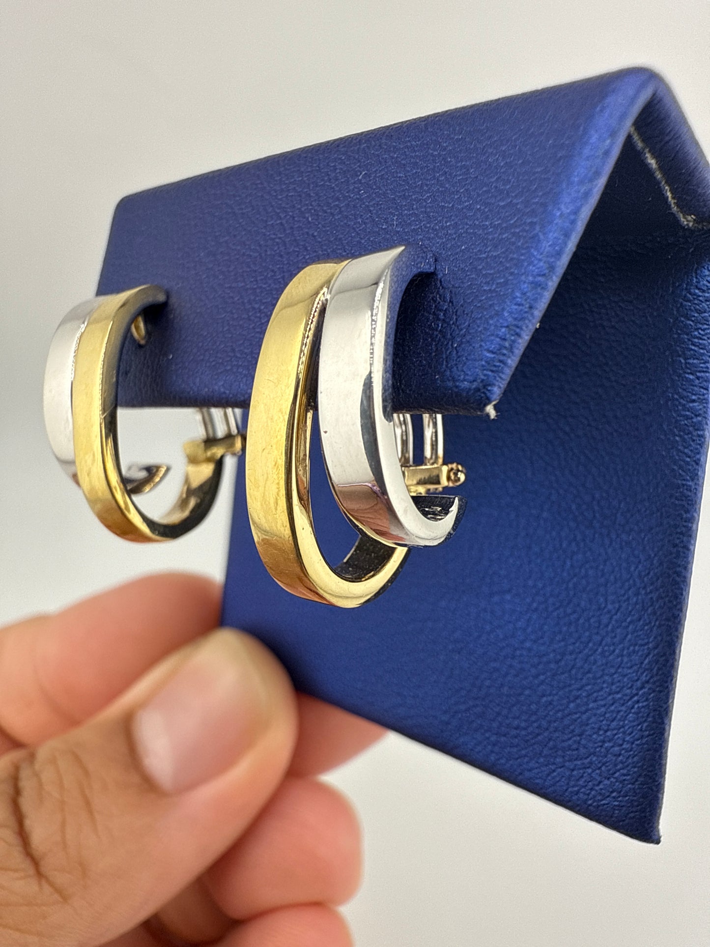 14k Two-Toned Gold Elegant Huggie Earrings