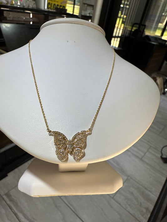 0.49ct diamond butterfly pendant | 14k gold chain