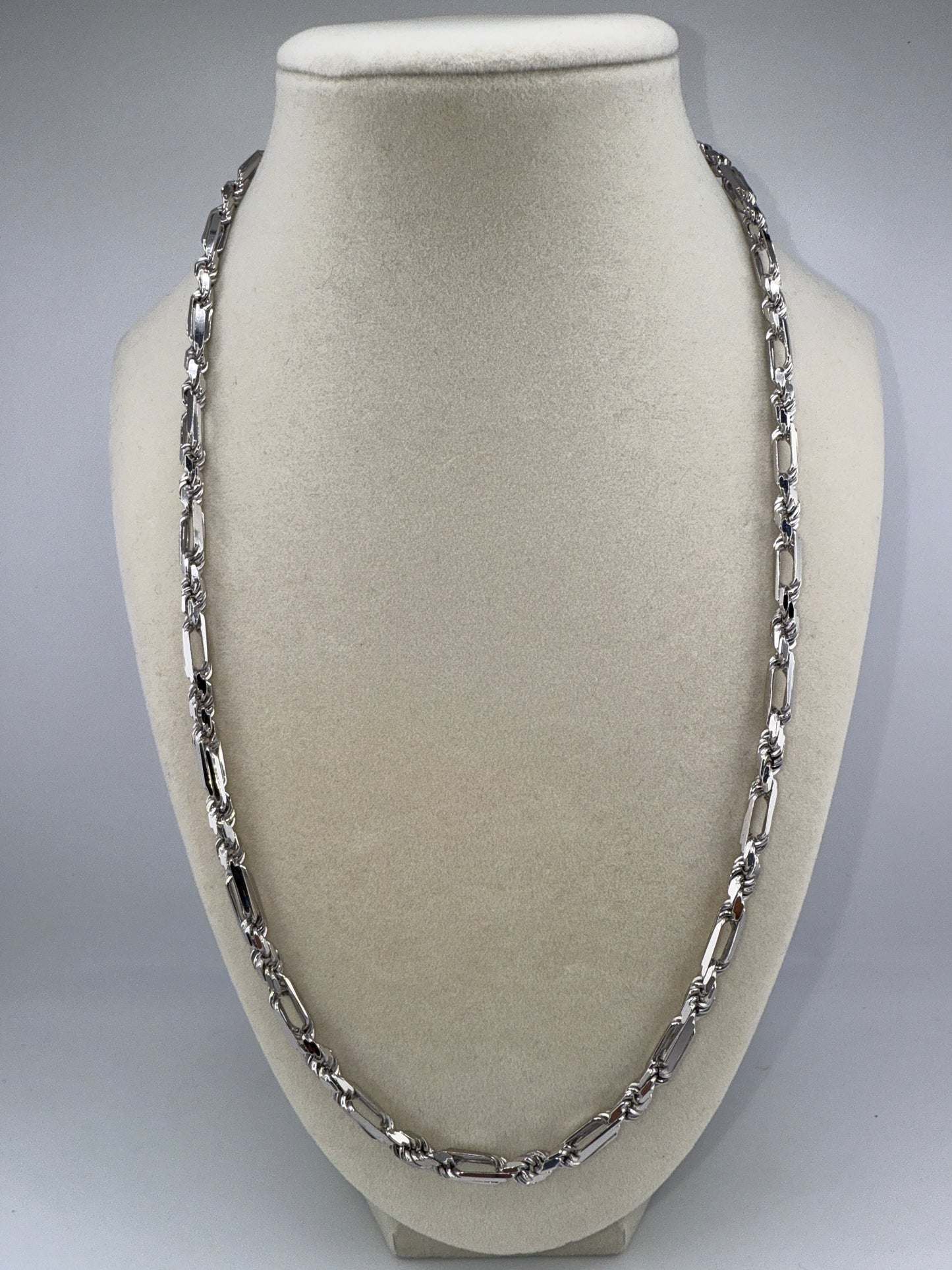 Sterling Silver 22inch 4mm Figarope Chain - Rhodium Plated