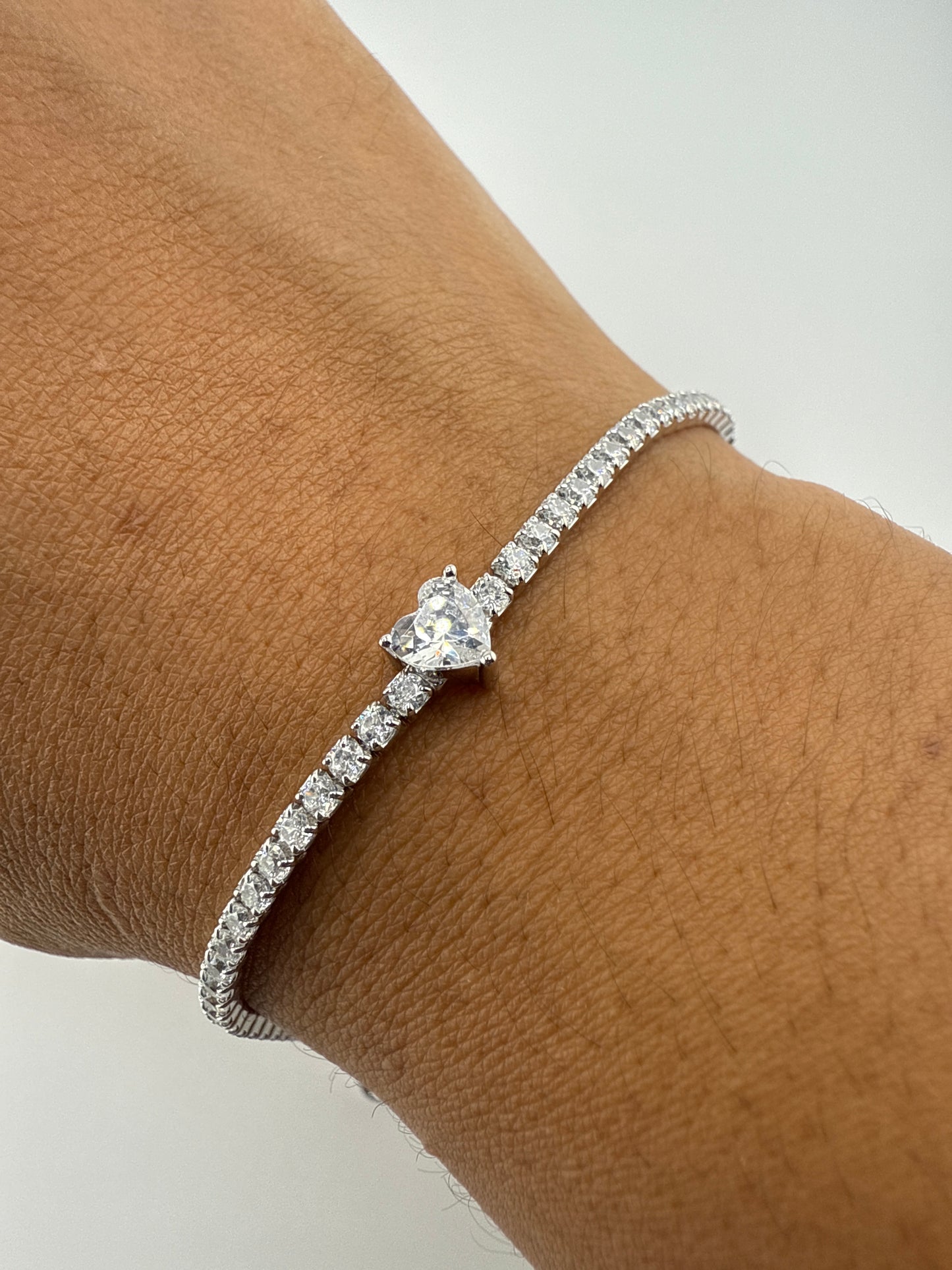 Sterling Silver Heart Tennis Bracelet