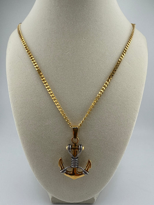 Stainless Steel Gold & Silver Anchor Necklace
