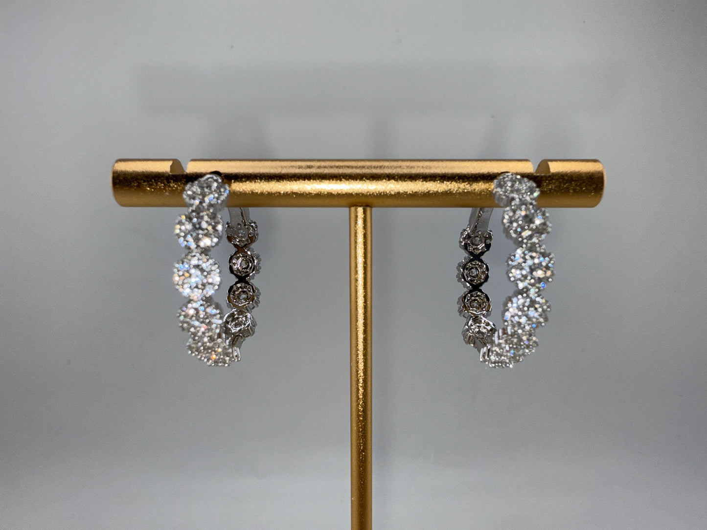 Sterling Silver, 25mm Zirconia Flower Design Hoop Earrings