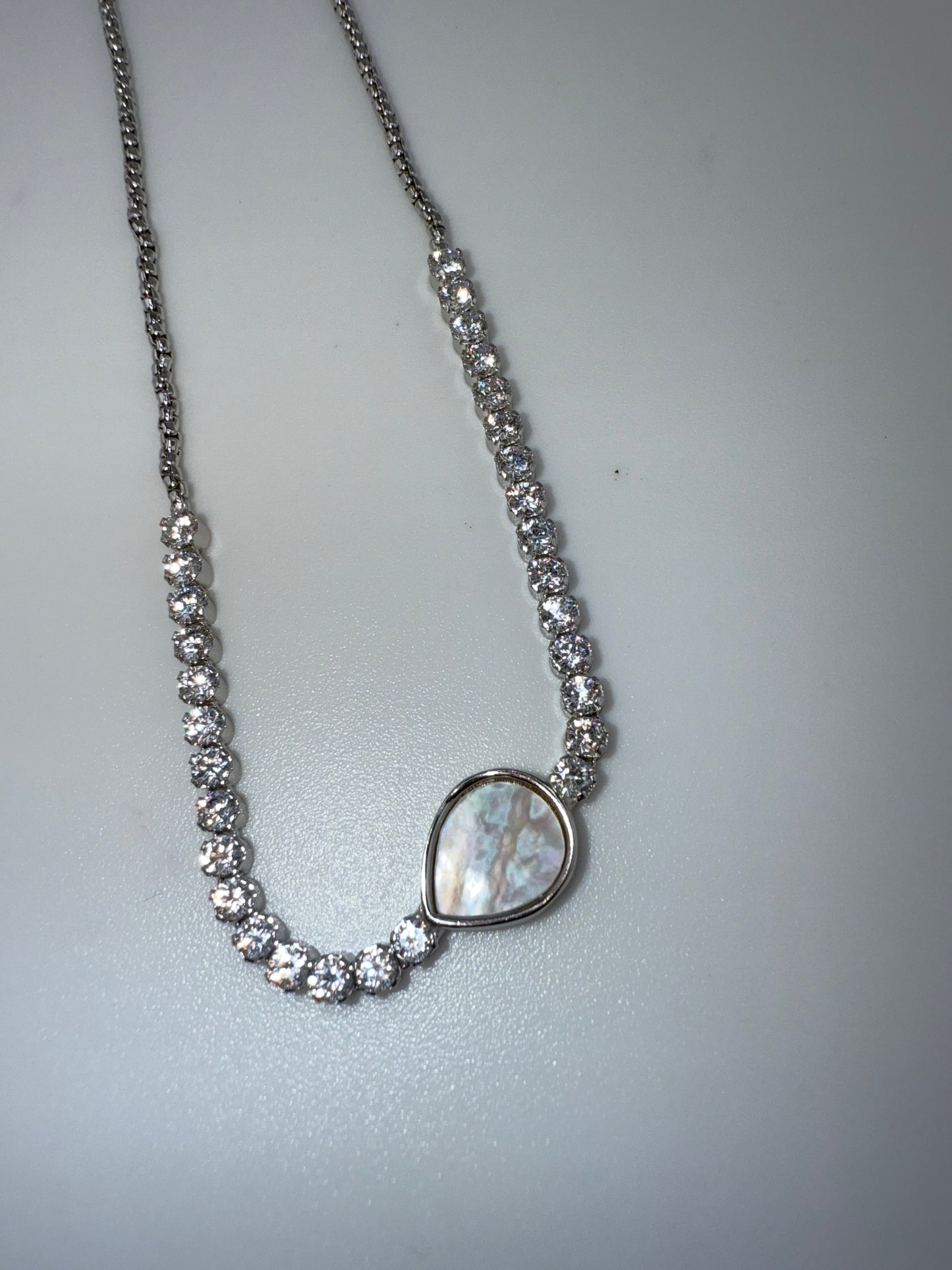 Sterling Silver, Pearshape MOP Center, Zirconia Adjustable Bolo Bracelet