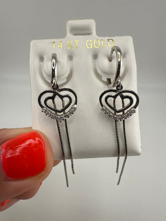 14k and Zirconia Huggie with Heart Dangle Details