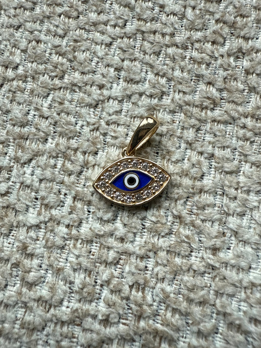 14k Gold Polished Zirconia and Enamel Evil Eye Pendant