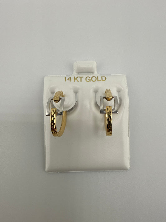 14k gold two-toned hammered huggie earrings
