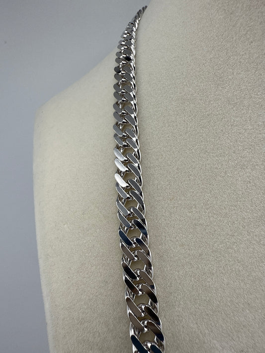 Sterling Silver 22inch 7.5mm Textured Double-Link Chain - Rhodium Plated