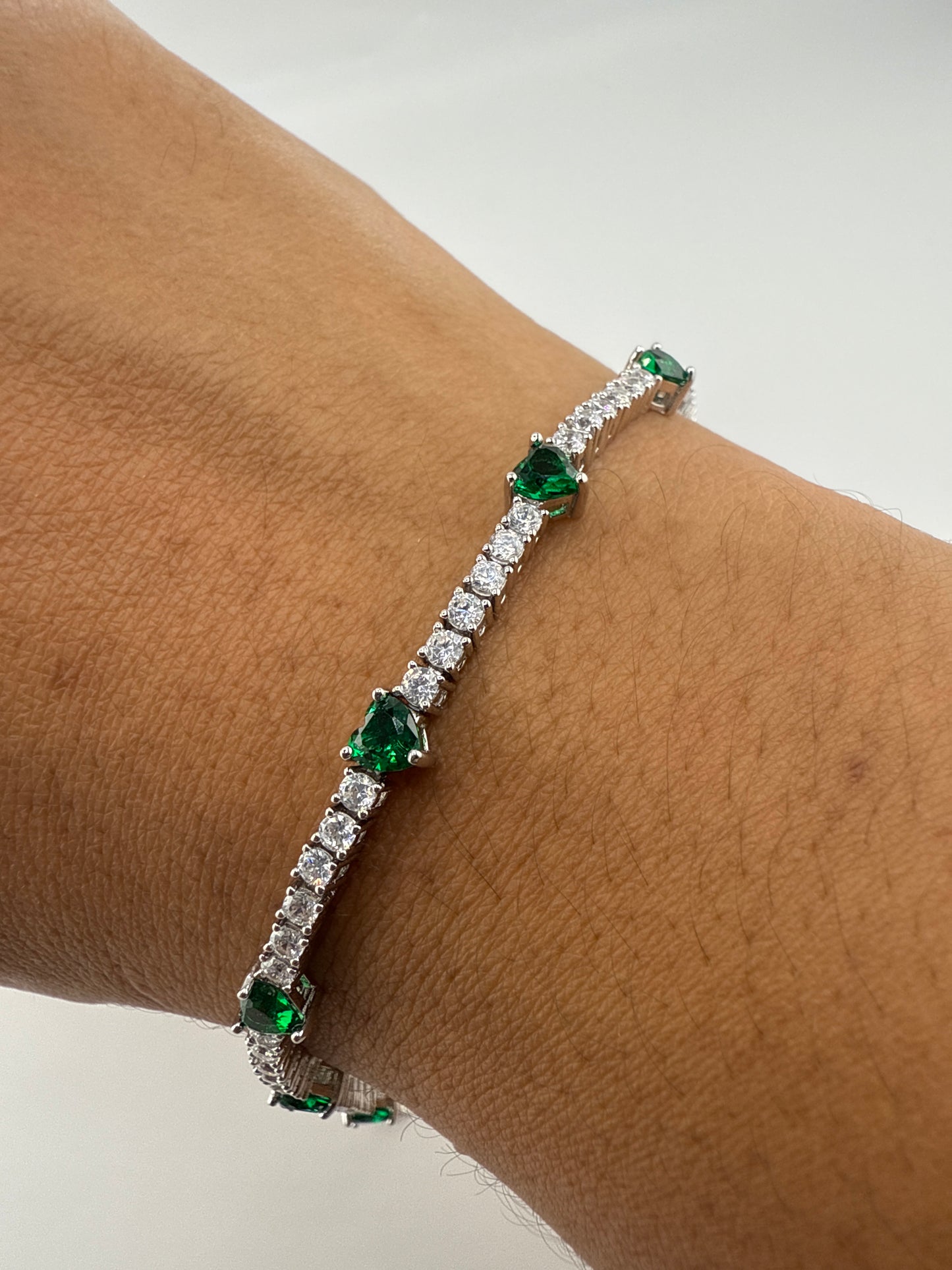 Sterling Silver Heart and Zirconia Tennis Bracelet