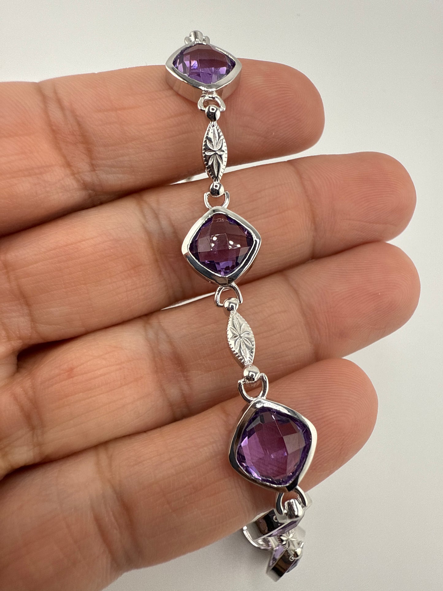 Sterling Silver, Square Amethyst Bracelet