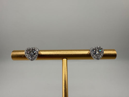 Sterling Silver Zirconia Heart Stud Earrings