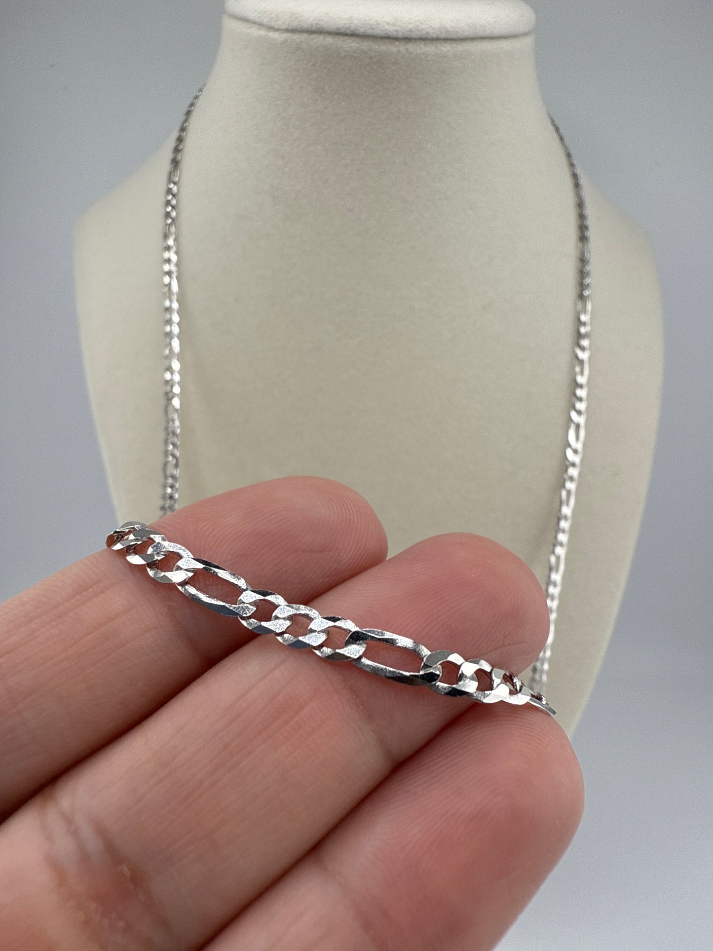 Sterling Silver 24inch 3.3mm Figaro Chain - Rhodium Plated