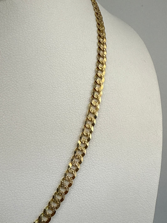 Cuban link chain | Yellow Pave | Flat | solid diamond cut | 14k gold | 16 inches length