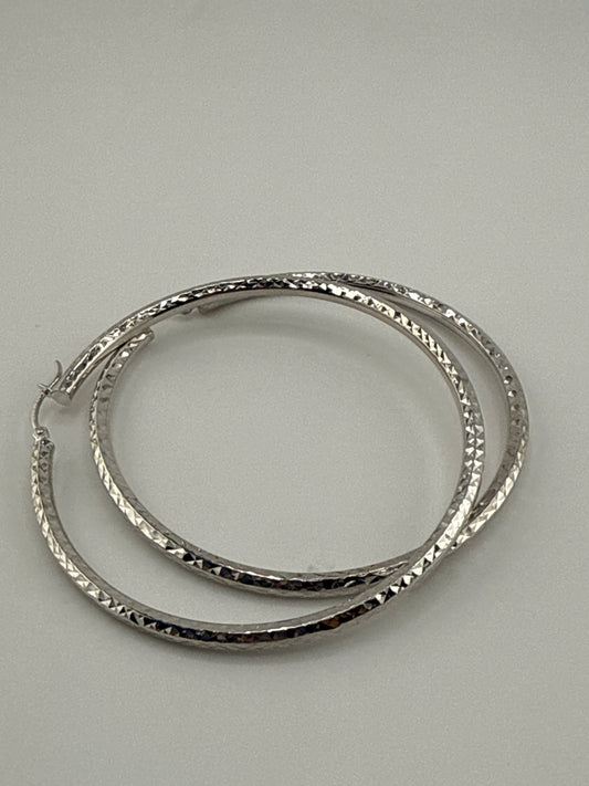 Sterling Silver Rhodium-plated Diamond-Cut Hoop Earrings