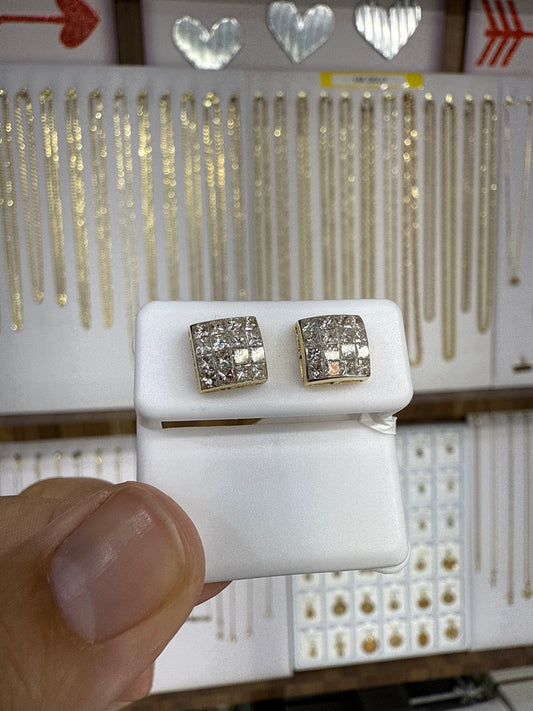 14k yellow gold diamond earring | princess cut | square | screwback | 1 carat