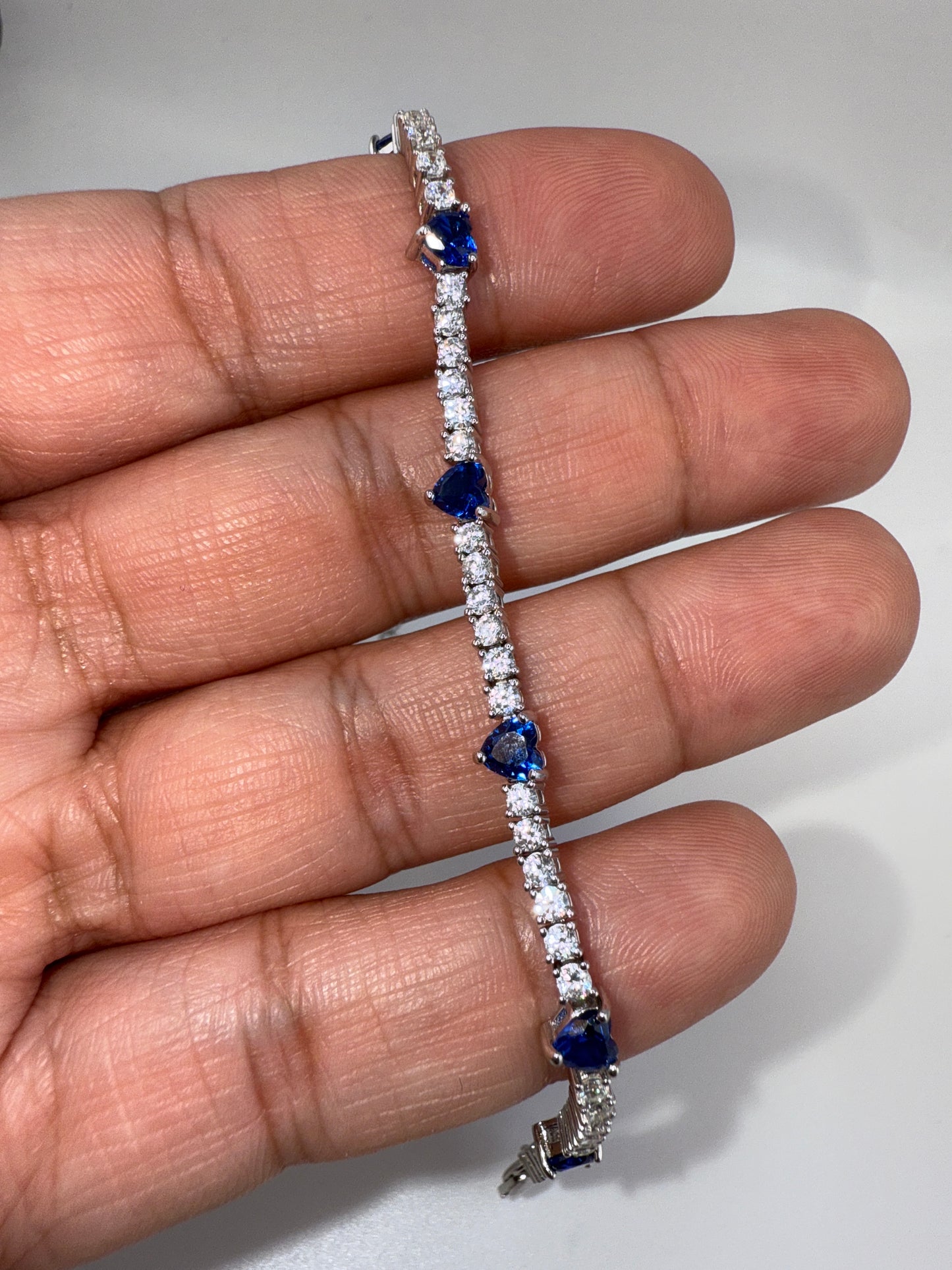 Sterling Silver Heart and Zirconia Tennis Bracelet - Sapphire Zirconia