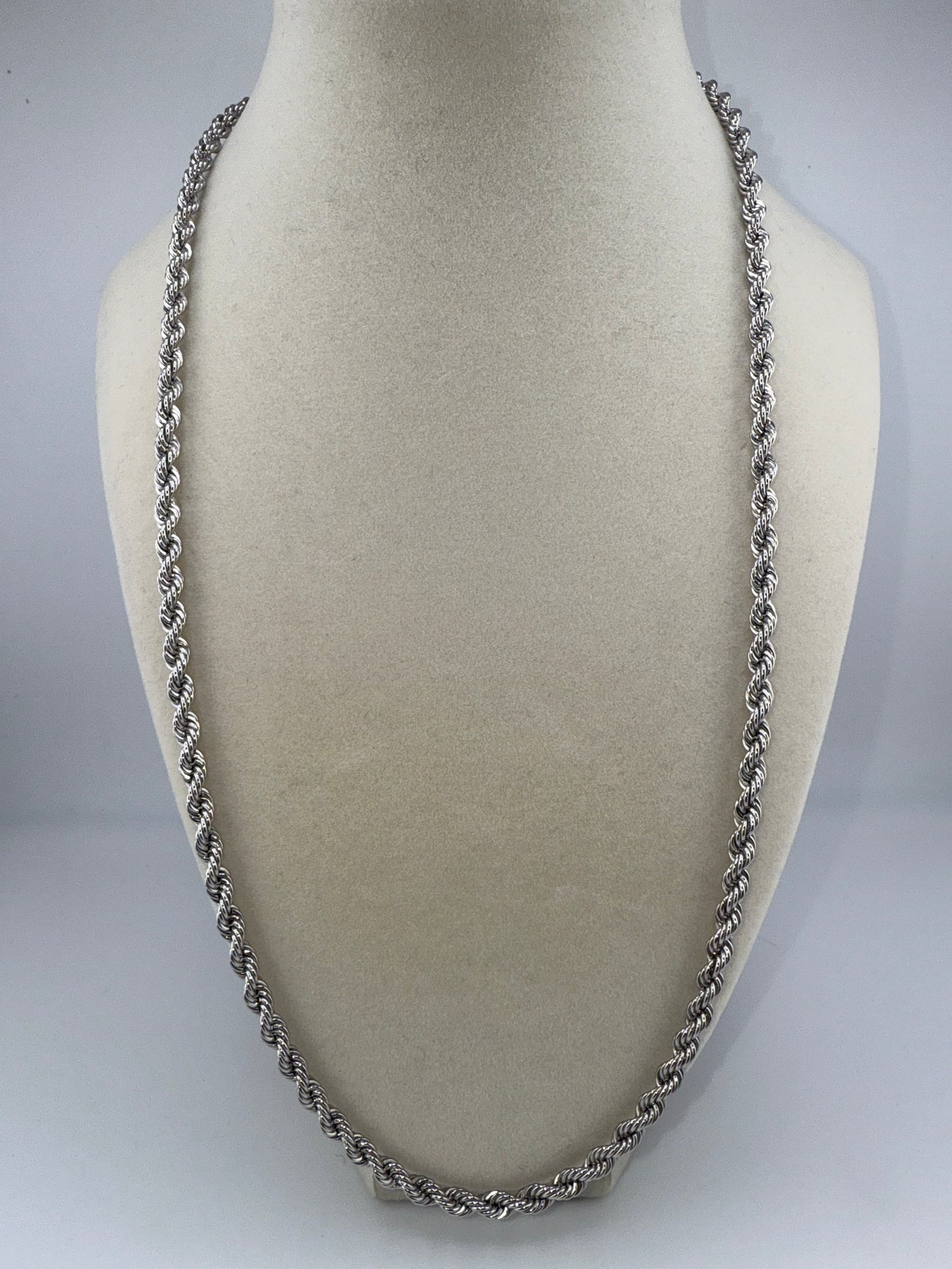 Sterling Silver 24inch 4.5mm Loose Rope Chain - Rhodium Plated