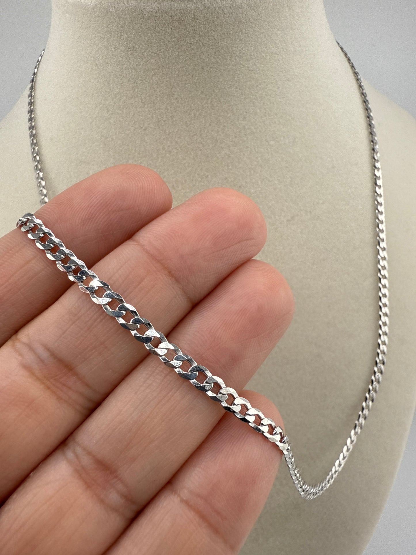 Sterling Silver 20inch 3.45mm Cuban Chain - Rhodium Plated