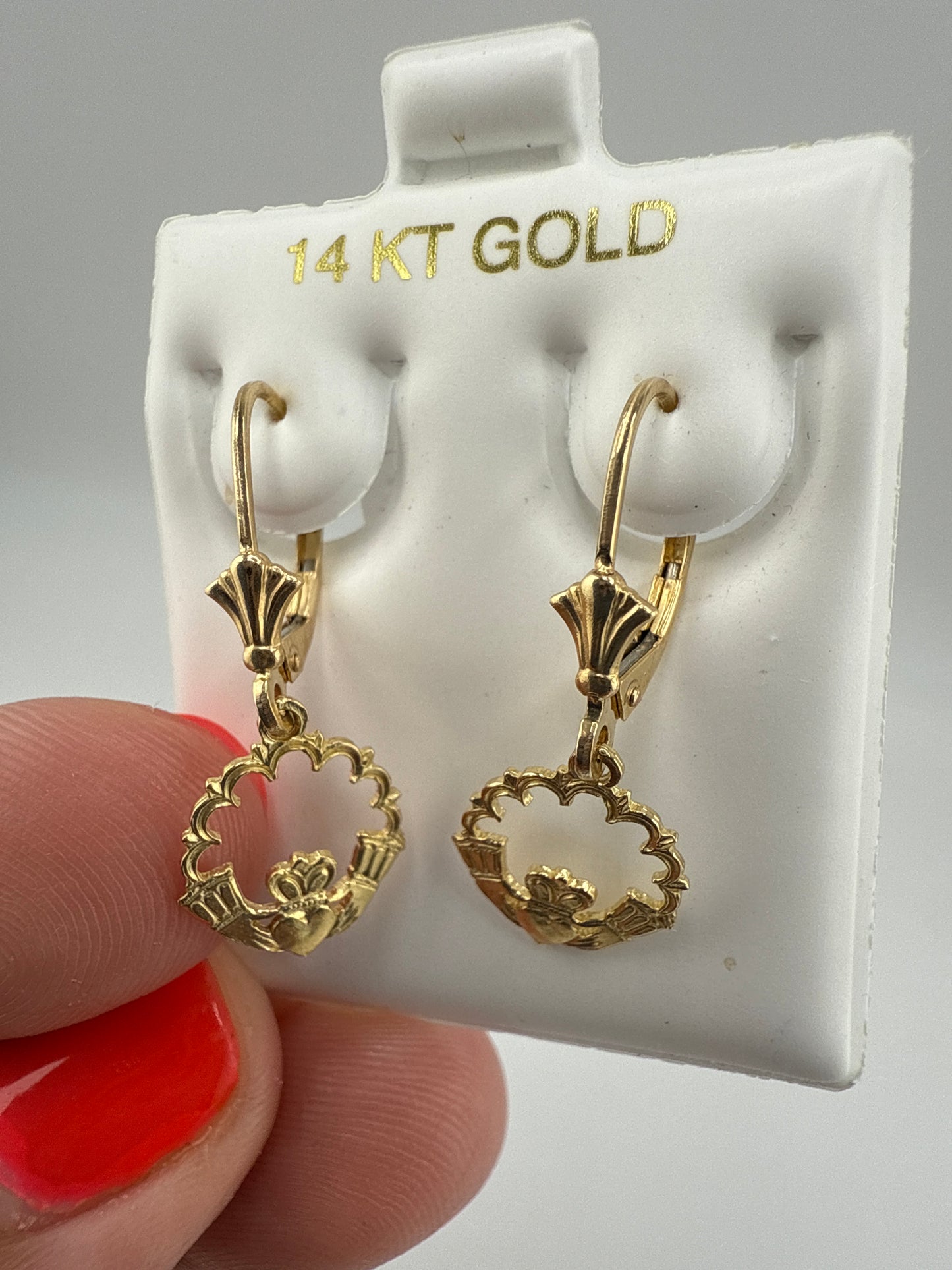 14k gold claddagh Huggie hoops