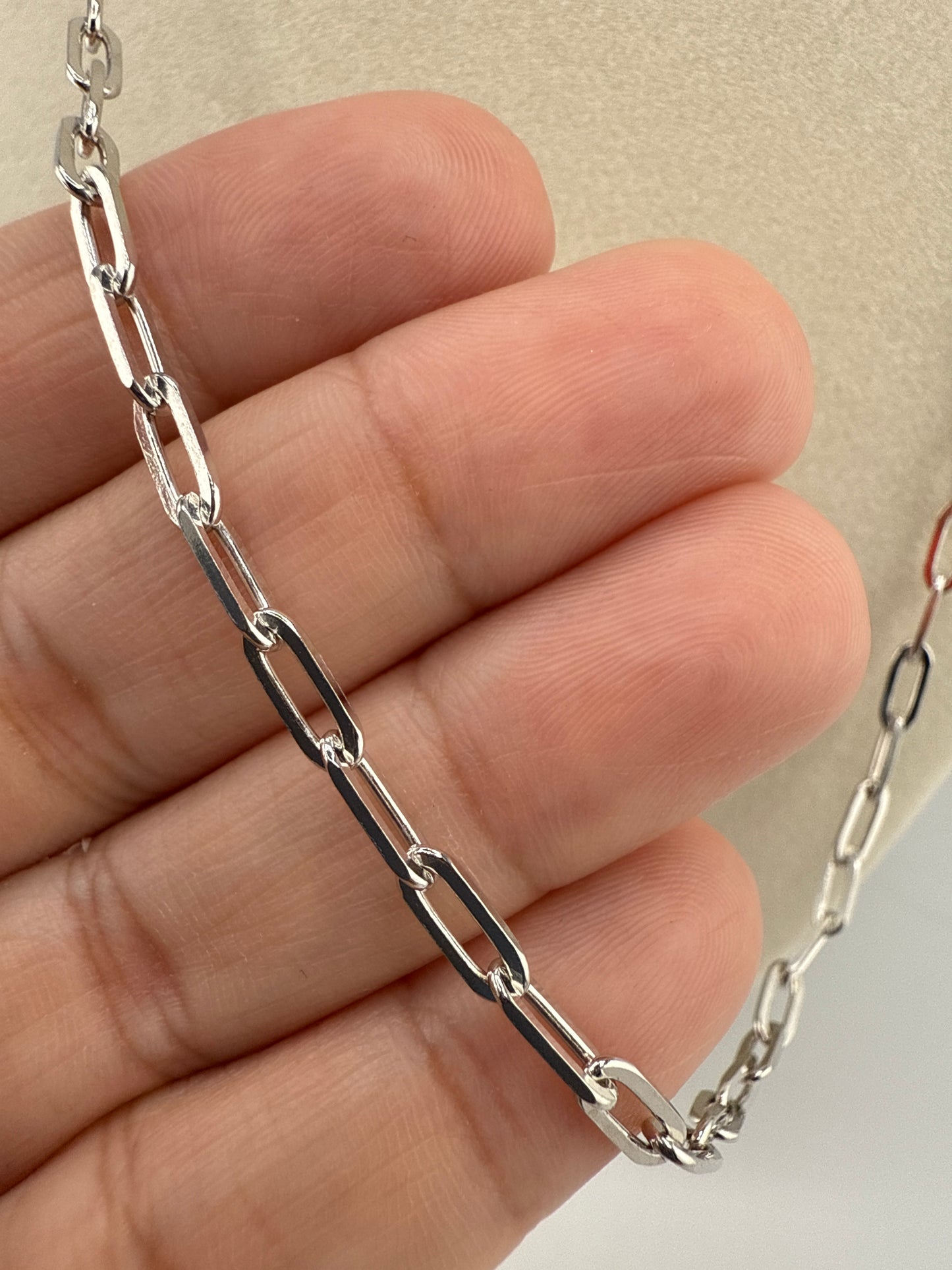 Sterling Silver 22inch 3.2mm Paper Clip Chain - Rhodium Plated
