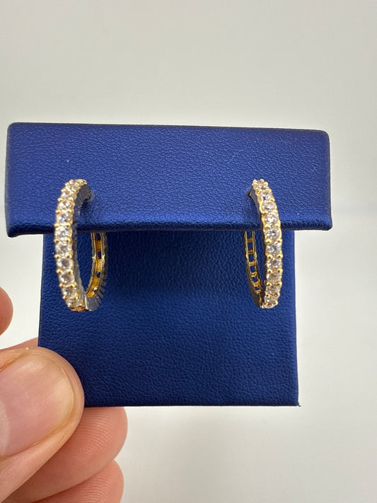 14k gold and zirconia thin huggie earrings