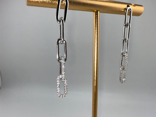 Sterling Silver Zirconia Paperclip Earrings