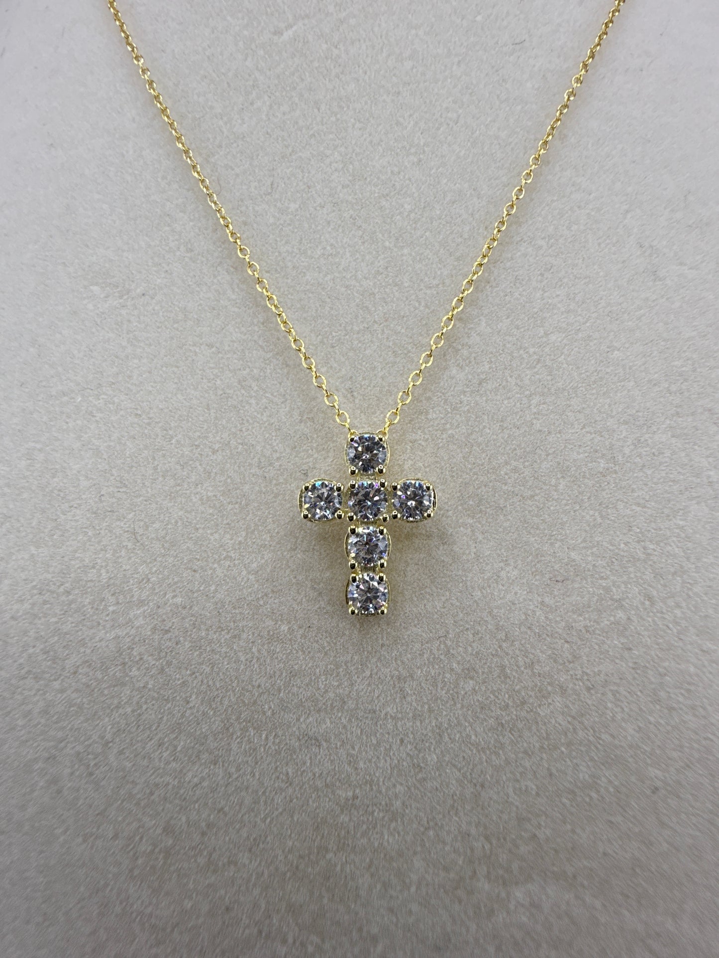 Sterling Silver Gold-tone Zirconia Cross 16 inch Necklace