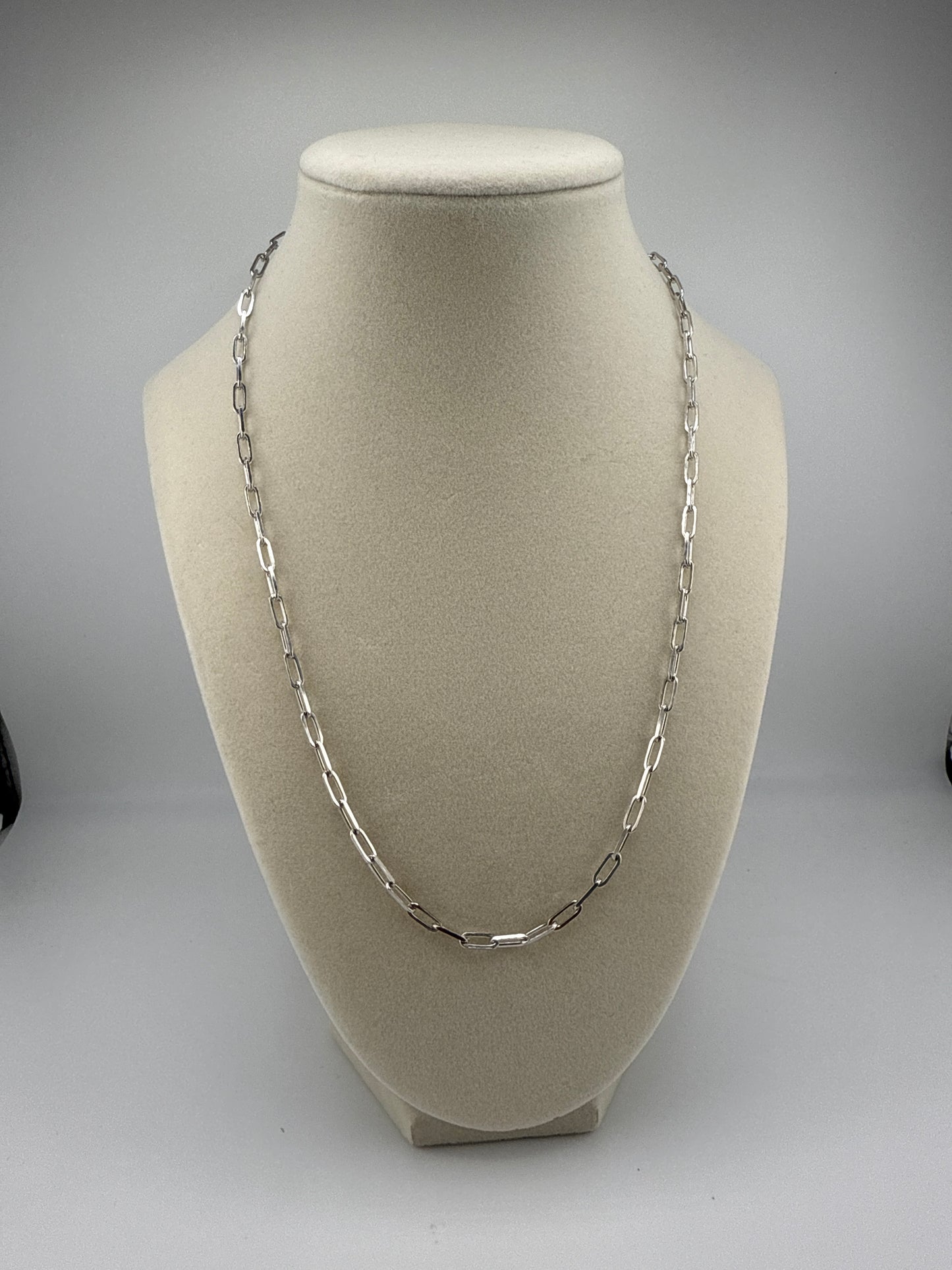 Sterling Silver 20inch 3.2nm Paper Clip Chain - Rhodium Plated