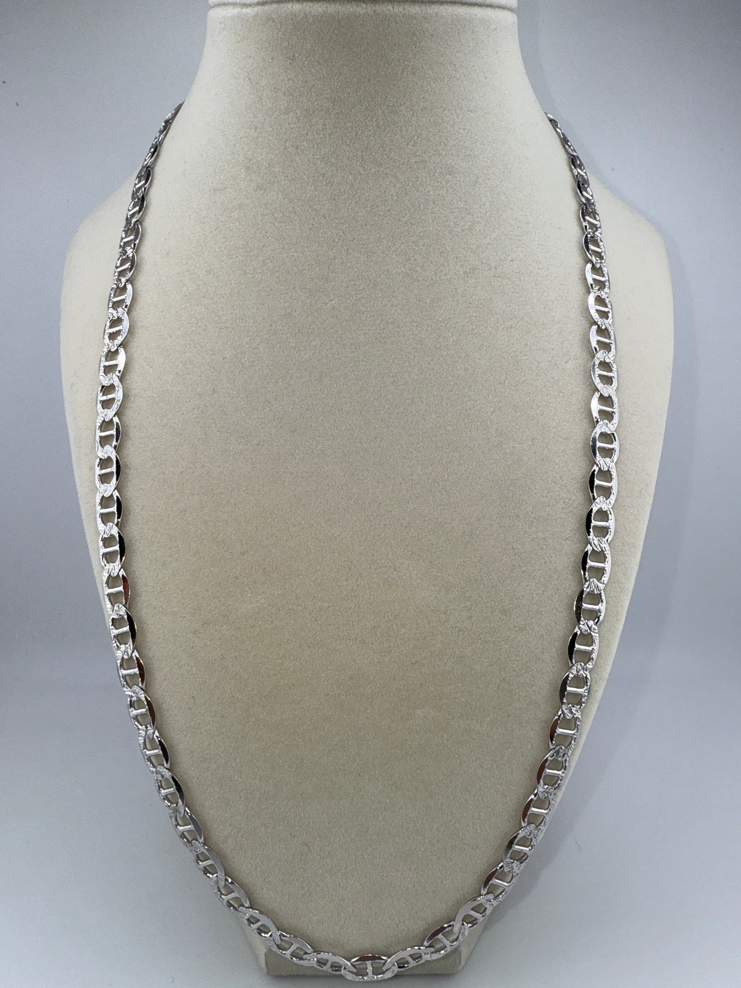 Sterling Silver 24inch 7mm Pave Marina Chain - Rhodium Plated