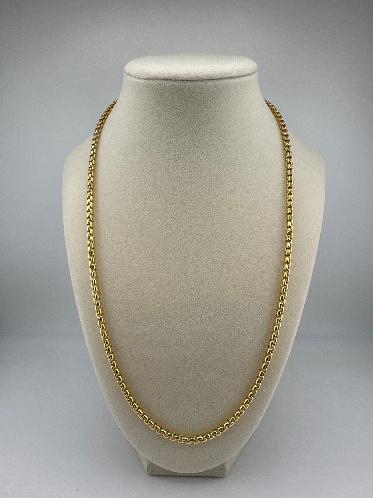 Sterling Silver 3mm Round Box 22inch Chain - Gold Plated