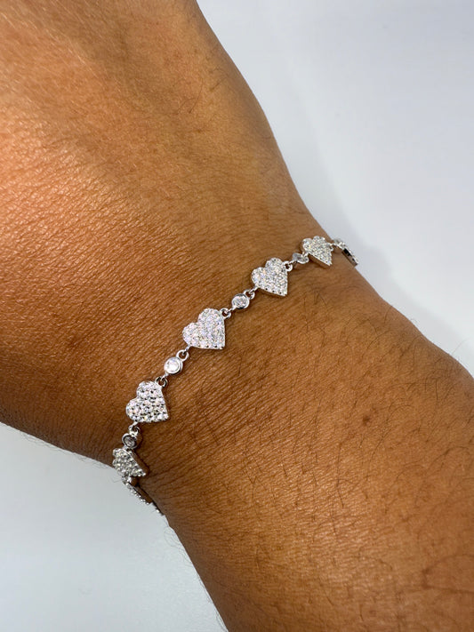Sterling Silver Pave Zirconia Heart Bracelet