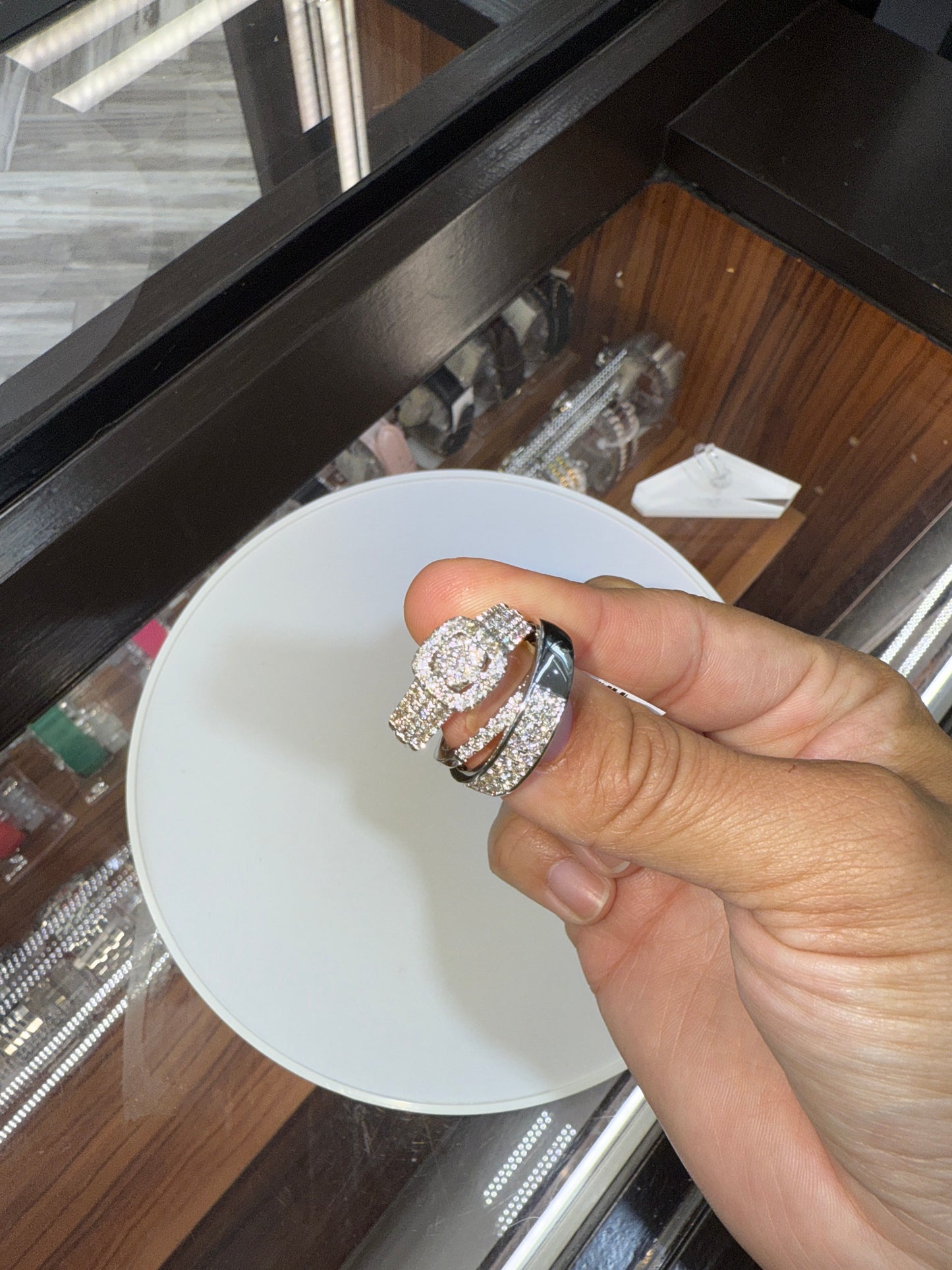14k white gold engagement ring and wedding bands 3-piece set
