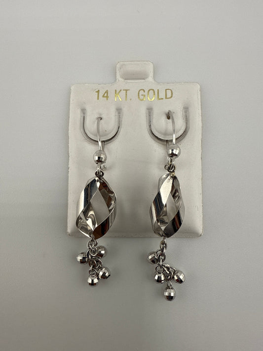 14k White Gold Dangle Huggie Earrings with Disco Ball Details