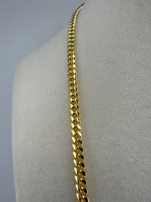 Sterling Silver 24inch 4mm Solid Miami Cuban Chain - Gold Plated