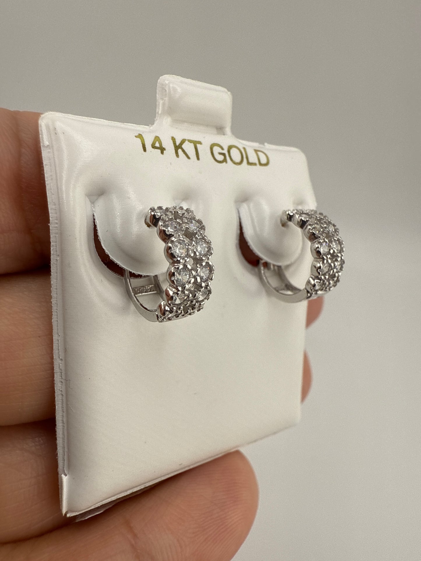 14k White Gold and Zirconia Huggie Earrings