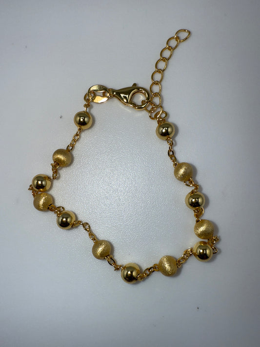 Sterling Silver Alternating Brushed & Polished Bead Bracelet - Gold Plated