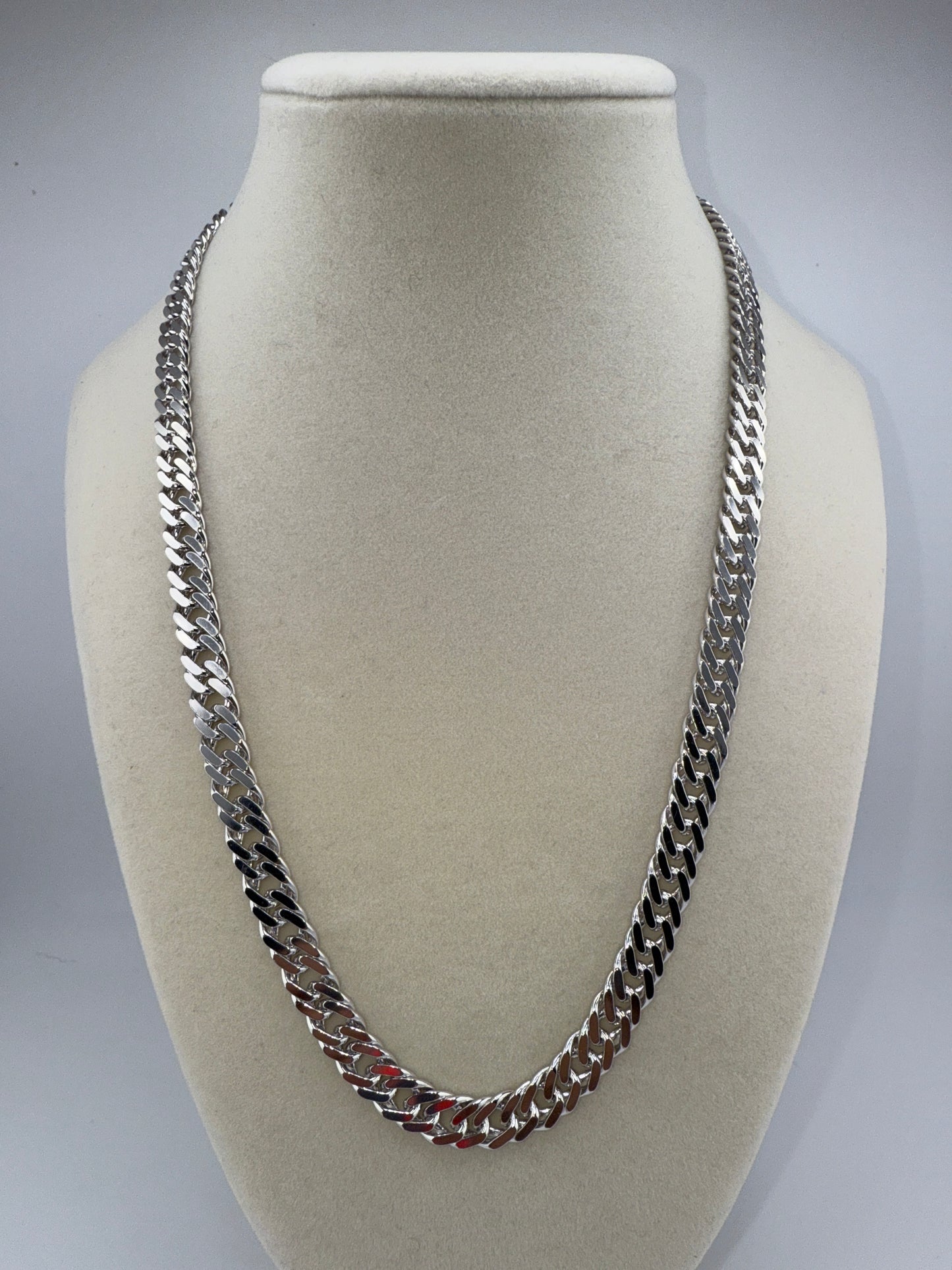 Sterling Silver 20inch 7.5mm Textured Double-Link Chain - Rhodium Plated