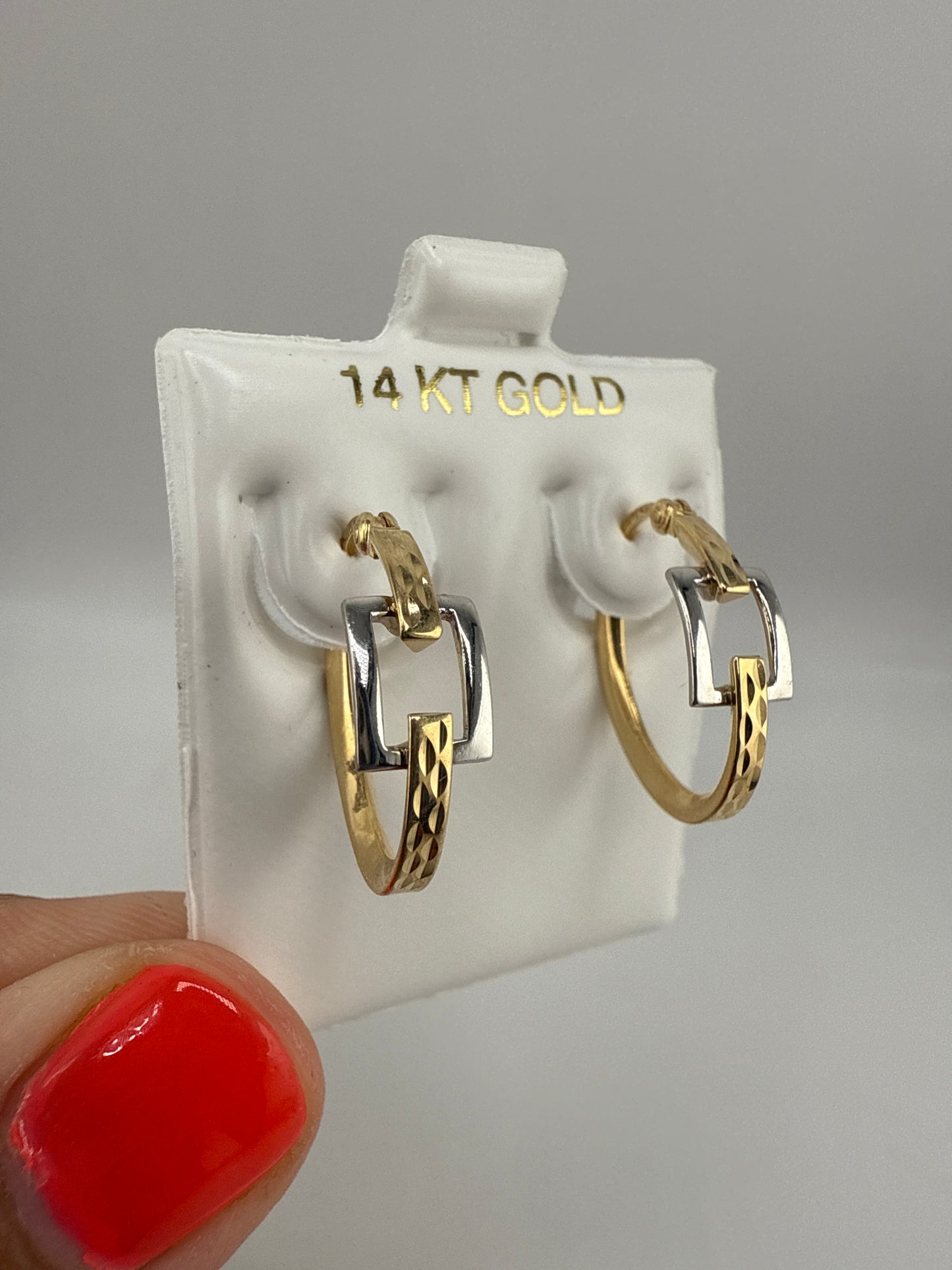 14k gold two-toned hammered huggie earrings